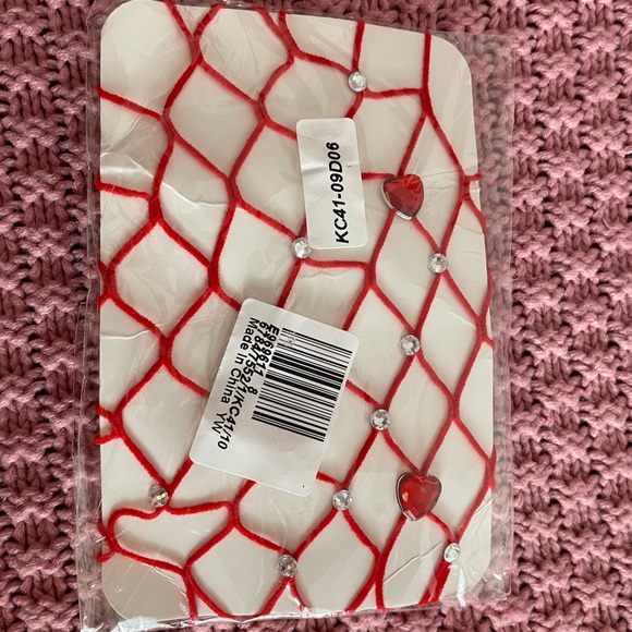 ♥️ S/M red stocking pantyhose - heart rhinestones mesh fishnet - Picture 3 of 4
